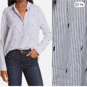 Rails Navy and White Lightning Bolt Striped Shirt